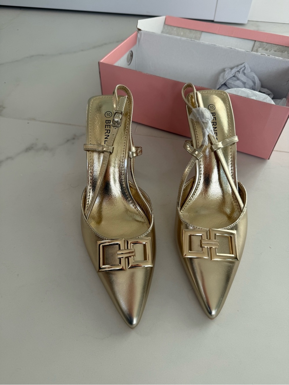 Accepting Offers!  Gold Metallic Sling Back Heels - Size 10 - by Berness - New!